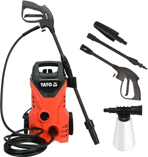 YATO Hochdruckreiniger Druckreiniger 1500 Watt, 120 bar, 5 m Schlauch, Fugenreiniger Fassadenreiniger Terassenreiniger Moosentferner Steinreiniger mit Schaumpistole Hochdrucksprühlanze