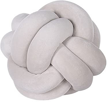 Beliani Modernes Knoten-Ball Dekokissen Samtstoff grau rund 20 x 20 cm Malni