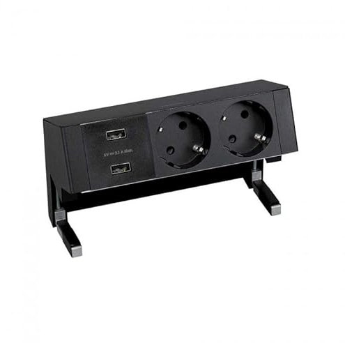 SIMON 42322000-138 - Kit sobre la mesa Completo Con 1 cargador 2 x USB y 2 Bases de enchufe schuko Negro 400