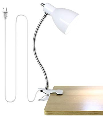 Desk lamp Eye-Caring Table Lamps, 360°Rotation Gooseneck Clip on Lamp Reading Light Portable Reading Book Light Clamp Study Desk Lamps for Bedroom and Office Home Lighting (White)