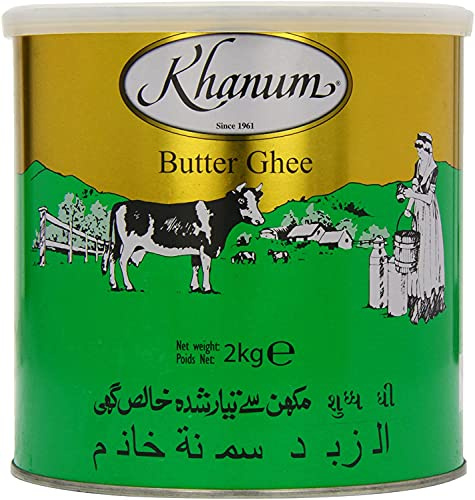 Khanum Burro Ghee 2kg - Cremoso - Naturale - Aggiunge aroma al cibo - Sano e nutriente - Lunga durata