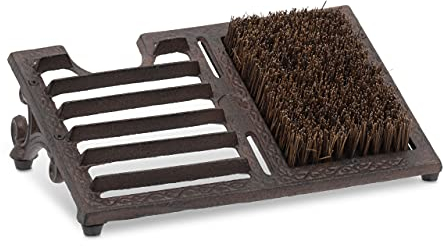 Relaxdays Spazzola per Scarpe, Raschietto Esterni, Ghisa con Spazzoline, Boot Cleaner Outdoor in Design Antico, Marrone