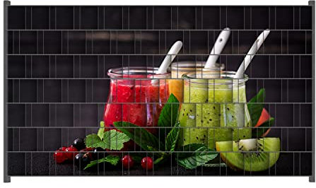 Wallario Zaun Sichtschutz Windschutz für EIN- und Doppelstabmattenzäune in der Größe Breite 2,50m x Höhe 1,40m, Motiv: Bunte Smoothies in grün und rot