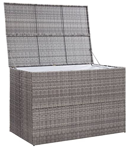 Canditree Groß Auflagenbox Polyrattan, Garten Kissenbox Gartentruhe Gartenbox mit Deckel, Grau