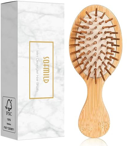 Sofmild Mini spazzola da viaggio in bambù per donne/uomini/bambini – Piccola spazzola districante antistatica che scivola attraverso i grovigli con facilità