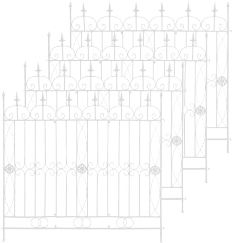 CLP 4er Set Eisen-Gartenzäune Mangold Eisen, modularer Steckzaun ohne Betonieren, Rankzaun im Landhausstil für Garten und Terrasse Farbe weiß