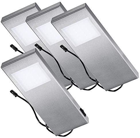 Thebo LED 95 Tadeo 4 EDELSTAHL - SET 4 inkl. Leuchte mit Hauptschalter/Unterbauleuchten/Oberschrankleuchten