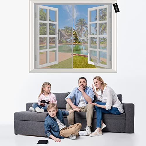 Fly Screens for Windows UK Grey 140x170cm Fly Screen Mosquito Magnetic Window Screen with Self-Adhesive Tape Washable for Living Room,Room Window