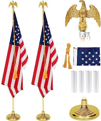 Hicarer Teleskop-Fahnenmast aus Metall für den Innenbereich, mit Sockel und Adleraufsatz, Unabhängigkeitstag, Veteranentag, tragbares Fahnenmast-Set, amerikanisches robustes Aluminium, für Büro