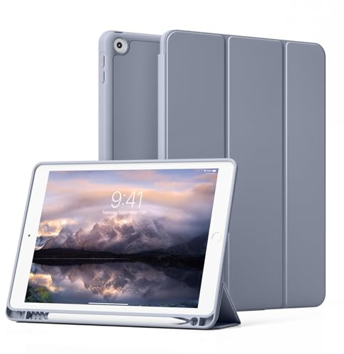 ZKTUYU Hülle für iPad 9. / 8. / 7. Generation mit Stifthalter 10.2 Zoll Modell 2021/2020/2019,Ultradünne Schutzhülle aus TPU mit Standfunktion für iPad 10,2 Zoll,Auto Wachen/Schlafen, Lila