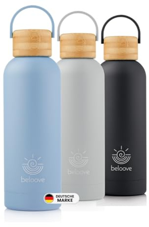 beloove™ Trinkflasche Edelstahl BPA-frei - Doppelwandige Thermosflasche, auslaufsicher, Trinkflasche Kohlensäure geeignet, Kratzfest pulverbeschichtet - 500 ml, 750 ml Wasserflasche Thermosflasche