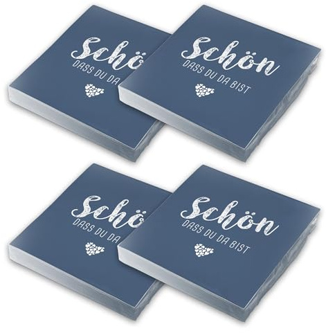 itenga Servietten Schön dass du da bist 30 x 30cm 3-lagig 80 Stück für Kommunion Konfirmation Hochzeit Taufe und andere Feiern (dunkelblau)