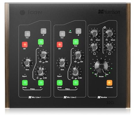 ICON PRO AUDIO 32Ci USB Audio Interface | Zwei legendäre analoge Harrison 32C-Mikrofonvorverstärker und 32C-Filter in Konsolenqualität | 24-Bit 192KHz 2 Mic-In/2 Inst-In + ADAT= 12 In x 12 Out fähig