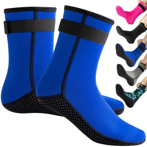 Tyuodna 3 mm Neopren-Socken, Thermo-Neoprenanzug-Socken, verdickte, rutschfeste Tauchsocken, Stiefel, schnelltrocknende Schwimmsocken für Männer und Frauen, blau, One size