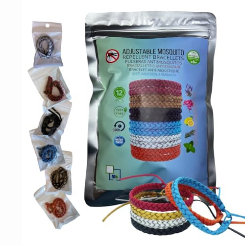 Mh Mediterraneanhabitat Braccialetto Antizanzare - 12 Pezzi Braccialetti Repellenti per Zanzare per Adulti e Bambini - 100% Olio Essenziale Naturale- DEET Free - Braccialetti Antizanzare
