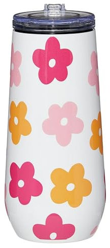 Santa Barbara Design Studio Bicchiere da champagne isolato con coperchio ribaltabile Sippin Pretty Flute da champagne in acciaio inox, 350 ml, fiori