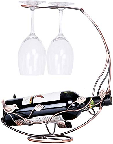 SIZHIFAVOR Weinhalter, Barzubehör, Weinregal und Getränkehalter, Vintage, 1 Flasche Rotwein und 2 Gläser mit umgedrehter Glasvitrine, Thekenvitrine (Bronze) Hopeful