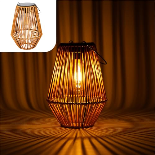 Gadgy Lámpara Solar Exterior de Jardín Estilo Ratán – Farol Decorativo Impermeable LED para Terraza, Balcón y Jardín – Iluminación Solar Automática
