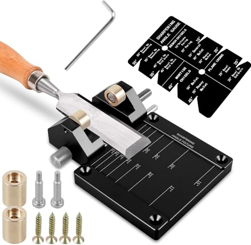 Système de guide d'affûtage réglable avec fixation d'angle d'affûtage et jauge d'angle, kit d'affûtage pour le travail du bois Burins et rabots 5/32-7,6 cm