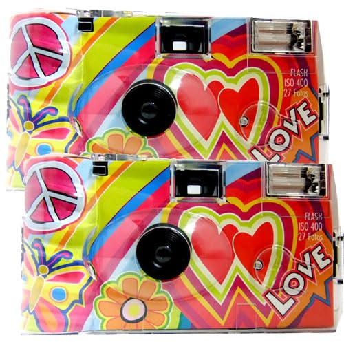 Lot de 2 appareils photo jetables 1A PORST Edition Love Kult, Rainbow avec cœurs, avec flash, piles et film (lot de 2, 27 prises chacune)