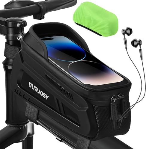 Burjosy Bolsa para Cuadro de Bicicleta con Pantalla Táctil TPU y Visera Solar, Accesorios con Cubierta para Lluvia Compatible con Teléfonos de Menos de 7