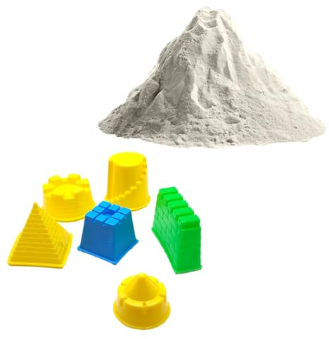 BullTek Sabbia Cinetica Naturale 500g con 6 Stampini per Bambini - Set Creativo Sabbia Magica Gioco Sensoriale - Facile da Modellare, Non Secca, per Attività Artistiche e Regali Educativi (BIANCO)