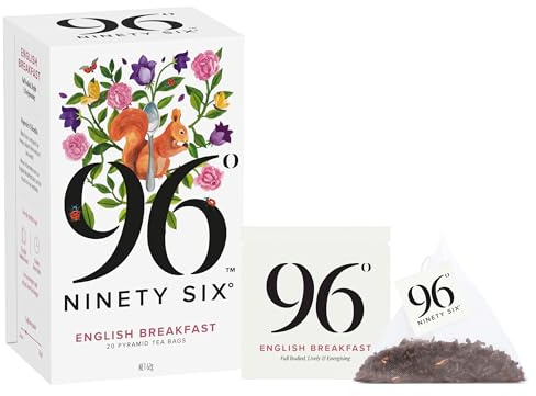 96° English Breakfast Tea – 20 Pyramid Tea Bags, Full-Bodied, Bright & Invigorating Black Tea, Sugar free, Individually Wrapped Recyclable Envelopes, Plant-Based Tea Bags with No Microplastics
