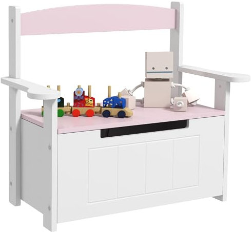 AIYAPLAY Toy Box, 2 in 1 Toy Storage Chest Kids with Lid, Large Toy Storage Organiser Bench for Bedroom, Nursery, Playroom, Pink