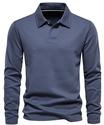 SRZYMJ Poloshirt Herren Langarm Basic Denim Nähen Casual Baumwolle Golf Tennis Poloshirts Blau Hemd Herren Langarm Weiß L Bowlinghemd Halloween Braut Kostüm Hemd Stehkragen Herren Hemd Freizeithemden