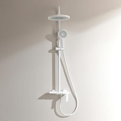 BiaoTeng Colonne de Douche avec Mitigeur pour Baignoire Monocommande Robinet de Baignoire Laiton Ensemble Douchette Douche Salle de Bain Blanc