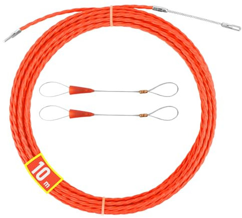 Guia Pasacables 10M, RISVOWO Enhebrador de Alambre Electrico, Diámetro 4.5mm con 2 Muelle, Guia para Cables, Muelle de Tracción, Kit de Enhebrado Ideal para la Colocación de Cables, Rojo
