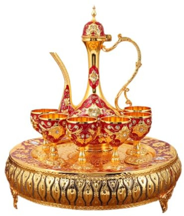 LOVIVER Café Turc Ensemble de Service de l'eau Ensemble de Thé Plateaux Décor À La Maison Thé de Boissons Verres pour Mariage Maison Cadeaux, Or et Rouge