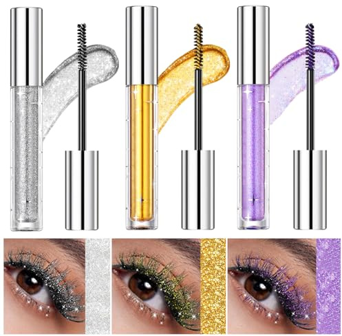 LOPHE Mascara mit Glitzer, 3PCS Glitter Colored Mascara, Wasserfeste, Verlängernde Wimperntusche, Kreieren Sie funkelndes Augen-Make-up, geeignet für Cosplay, Partys, Hochzeiten