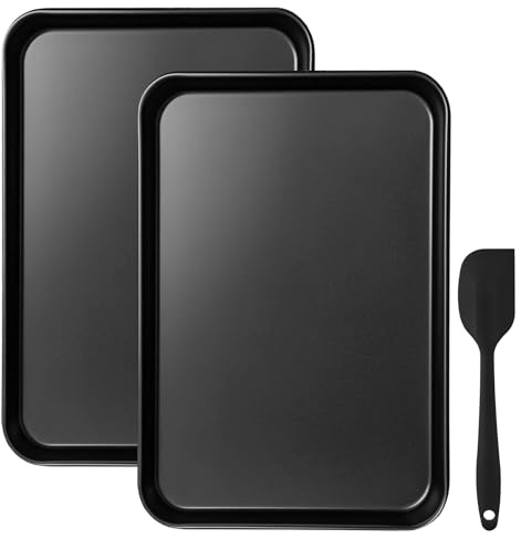Shackcom Set di 2 Teglie da Forno, Tortiera per Forno, Teglia per Torte, Pentole Antiaderenti, Facili da Pulire e Salutari, 34,5 x 24,5 x 2,5 cm, Piccola Teglia con Strumenti di Cottura - Nero