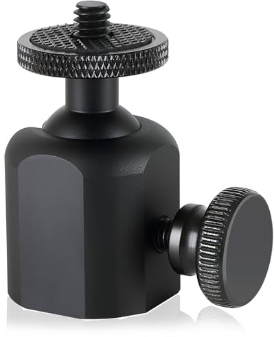 Acuxiaza Black Mini Ball Head, 1/4 Swivel Mount, 360° Rotatable, 1 Pack | Tripod Ball Head Adapter for Trail Camera, Monitor, DSLR Cameras, Light Stand, Cell Phone, Projector