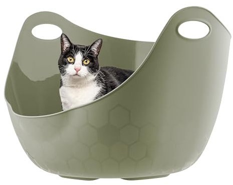 IRIS USA Cat Litter Box with High Walls and Handles, Made with Flexible Plastic, Sage Green