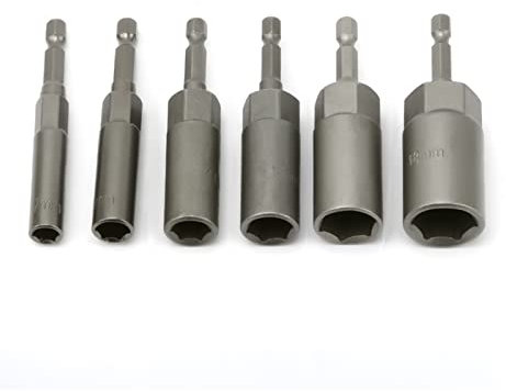 NSNGPAFACZ 6Pcs 80mm Length Bolt Nut Driver Sockets Bit Set Deep Electric Wrench Socket 1/4 Hex Shank 7 9 11 13 16 18mm chuck