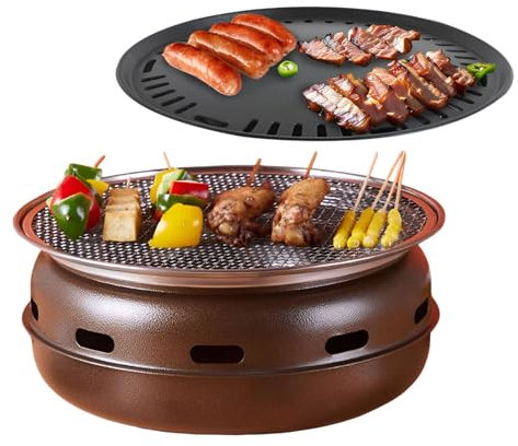 AIZYR Parrilla De Barbacoa Estilo Japonés, Parrilla De Barbacoa Redonda De Carbón Antiadherente Parrilla De Carbón Multifuncional Parrilla De Camping para Picnic En Casa, Jardín, Viajes,Large