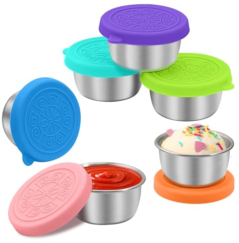 LIEMAND 6x1.6 oz Salad Dressing Container to Go, Leakproof Reusable Stainless Steel Small Container with Lid,Sauce Containers for Lunch box,Picnics,Travel,Office and Meal Prep