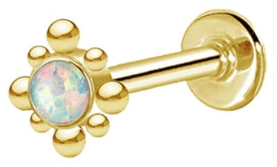 viva-adorno 1,2mm Labret Lippen Piercing Madonna Tragus Helix Knorpel Cartilage Ohr Piercing Stecker Z557, D Gold/Opal / 1,2 x 6mm