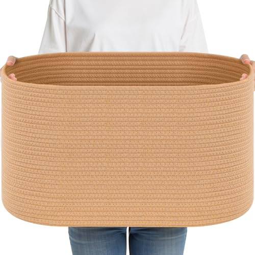Otauoaea Cesta Portabiancheria, 65L Cesto Portaoggetti con Manici, Secchi per La Biancheria Cesta Giochi Bambini Grande per Cuscini per Giocattoli, Soggiorno, Camera da Letto (55 X 38cm,Juta)