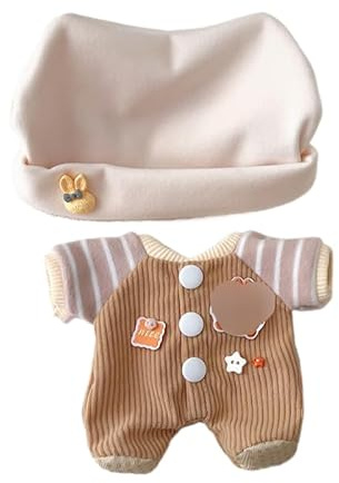 Baumwoll-Puppen-Kleidungsset für 20 cm Plüschpuppen, Zubehör-Anzug, 1 brauner Kletteranzug + 1 Hut ohne Puppe