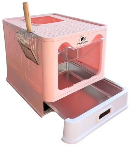 Pawfect Home Inodoro para gatos de acero inoxidable, cajón con bandeja de acero inoxidable, con pala de acero inoxidable, caja de arena cerrada, 50 x 40 x 39 cm, a prueba de fugas, resistente a los