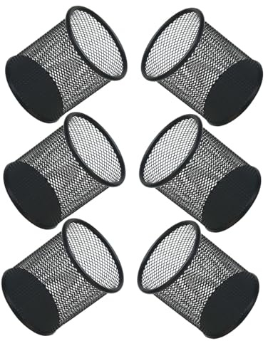 DIYEAH 6 Stück Runder Mesh Stiftehalter aus Schwarzem Metall für Schreibtischorganisation Kompakter Stiftebecher zur Aufbewahrung von Stiften Pinseln und Kosmetik Langlebiger Organizer