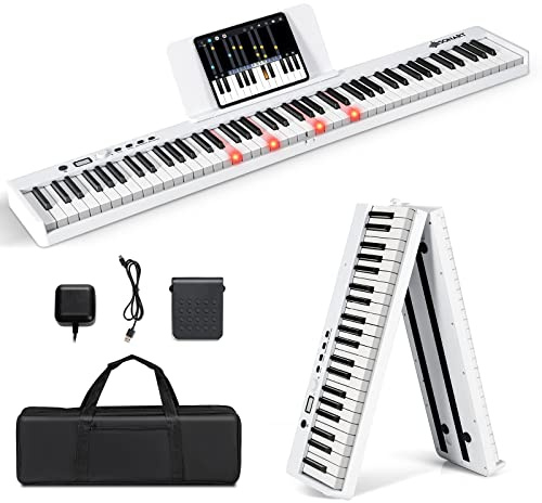 FHRKA Piano Digitale Pieghevole a 88 Tasti, Tastiera a grandezza Naturale con Tasti Semi-Pesi, Midi, Pedale di Sustain e Borsa da Trasporto (White)