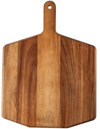 BF BILL.F SINCE 1983 Akazienholz Schneidebrett 42 x 31 x 2 cm – Großes Holzbrett mit Griff, Oktagon Form Servierbrett für Küche, Fleisch, Pizza, Käse & Brot