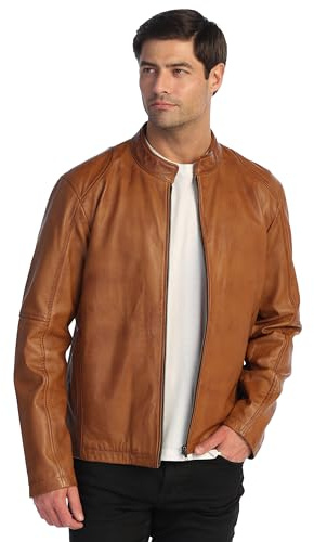 Gioberti Men's Sheepskin Classic Style Leather Jacket, Hazelnut, Medium