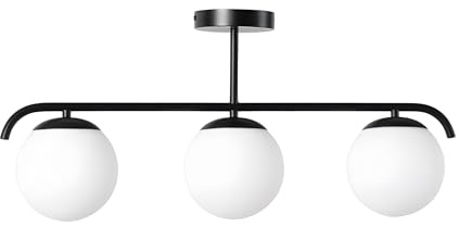 B·LED BARCELONA LED Lampada da Soffitto “Talí” con 3 Sfere in Vetro Opalino – Stile Nordico Minimal – 3xE27 – Struttura in Metallo Nero – Illuminazione Diffusa per Soggiorno, Sala da Pranzo o Camera