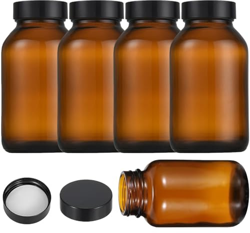 AXVRAV 4 barattoli in vetro marrone con coperchio, 500 ml, con tappo a vite, protezione UV e riutilizzabili, grandi bottiglie in vetro ambrato per conservare spezie e noci