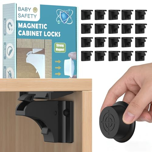 Dioxide Cierre Seguridad Cajones Bebe (20 Cerraduras + 4 Llaves,Negro) | Seguro Puertas Bebe，Seguridad Cajones Bebe Bloqueo Puertas Niños para Armarios, Puertas y Cajones